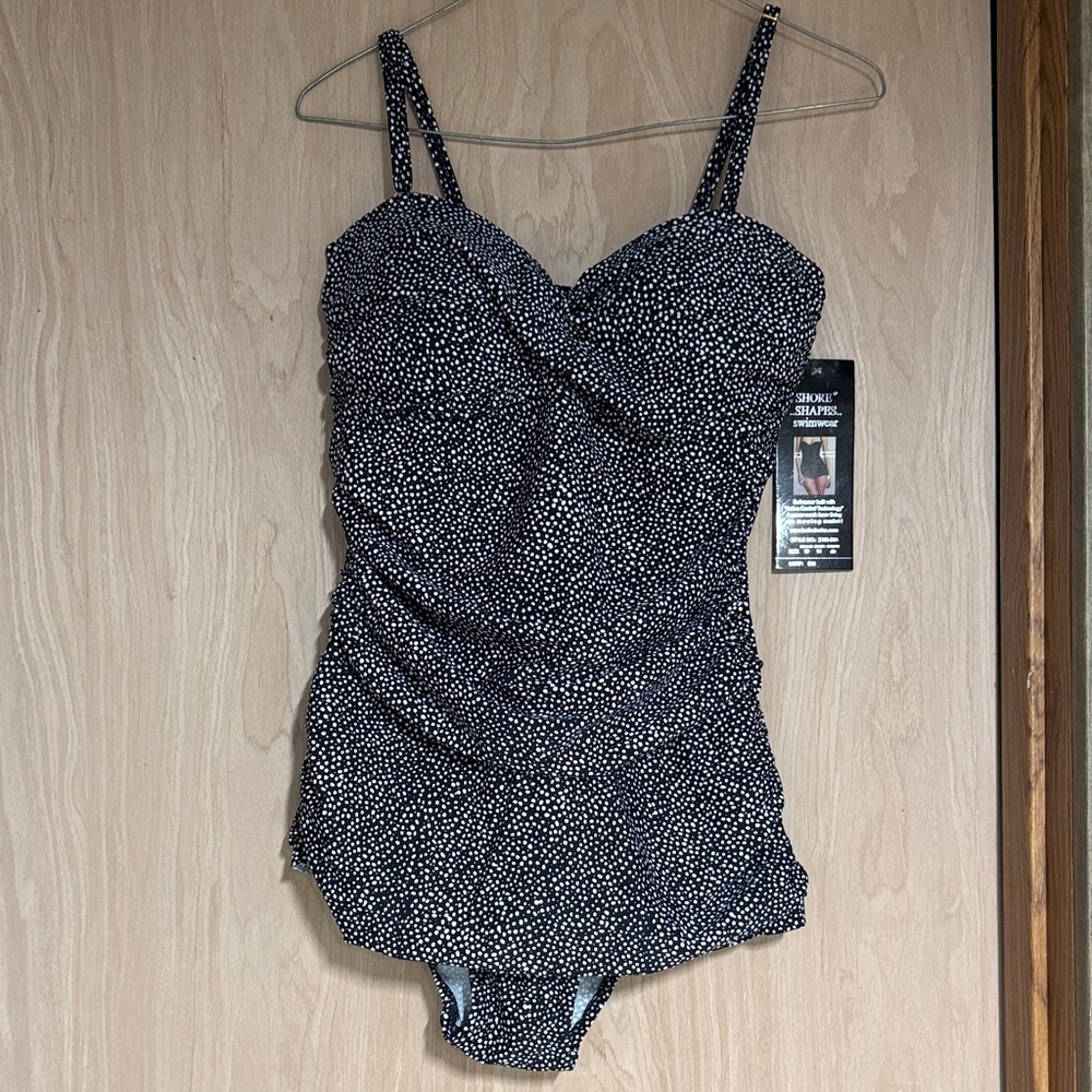 Polka Dot Black One-Piece Swimsuit with Sweetheart Neckline